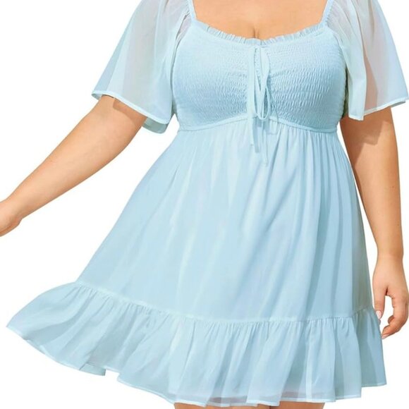 LILLUSORY Women's Flowy Casual Mini Dresses 2024 Summer Smocked V Neck Flutter - Picture 5 of 14